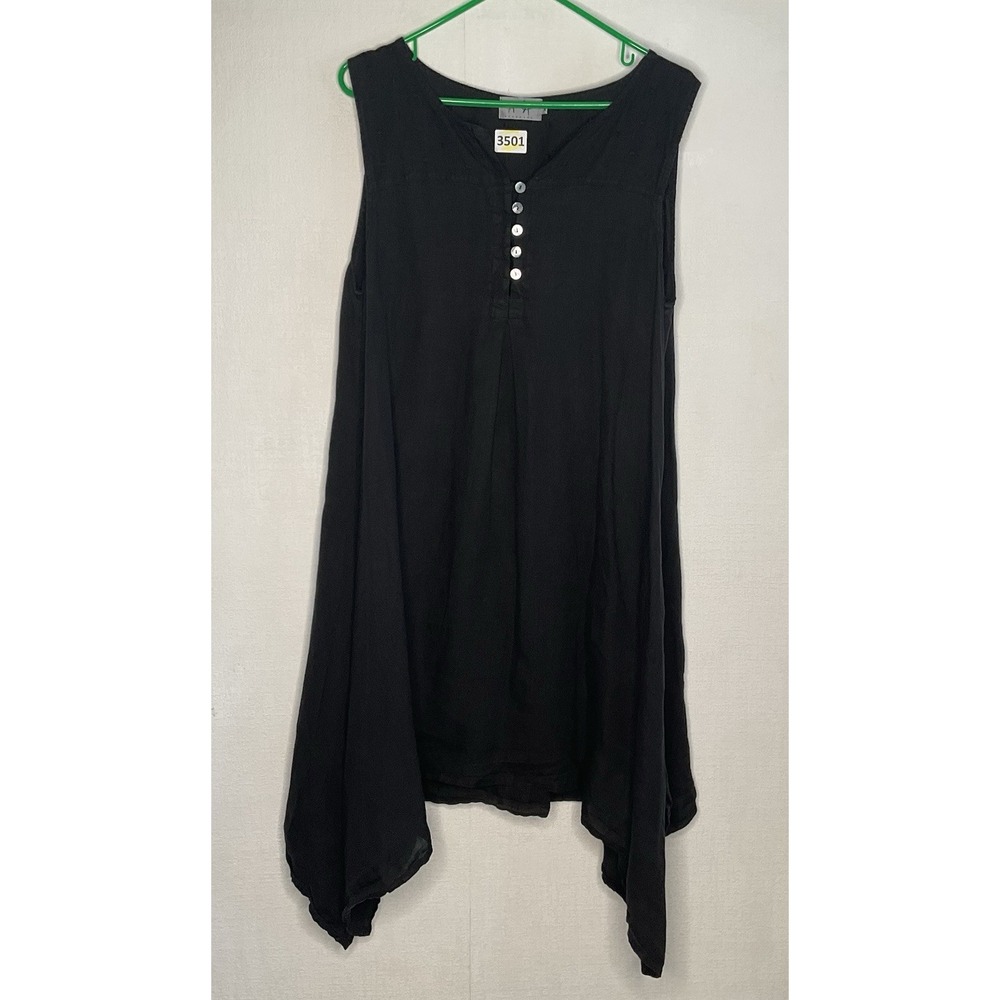 AriA Italian Linen Dress Women's Sz XL Sleeveless Assymetrical Handkerchief Hem